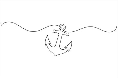 Gemi Anchor simgesi beyaz arkaplan üzerinde sürekli bir çizgi çizim biçimi vektör illüstrasyonu