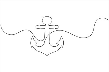 Gemi Anchor simgesi beyaz arkaplan üzerinde sürekli bir çizgi çizim biçimi vektör illüstrasyonu