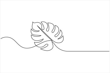 Minimalist canavar yaprağı ana hatlarıyla sürekli bir çizgi çizer, modern tasarım ve dekorasyon için mükemmeldir.