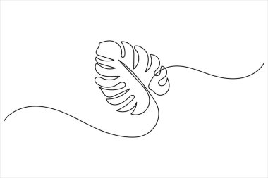 Minimalist canavar yaprağı ana hatlarıyla sürekli bir çizgi çizer, modern tasarım ve dekorasyon için mükemmeldir.