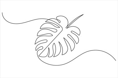 Minimalist canavar yaprağı ana hatlarıyla sürekli bir çizgi çizer, modern tasarım ve dekorasyon için mükemmeldir.