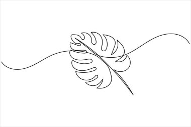 Minimalist canavar yaprağı ana hatlarıyla sürekli bir çizgi çizer, modern tasarım ve dekorasyon için mükemmeldir.