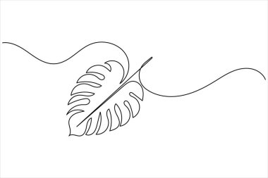 Minimalist canavar yaprağı ana hatlarıyla sürekli bir çizgi çizer, modern tasarım ve dekorasyon için mükemmeldir.