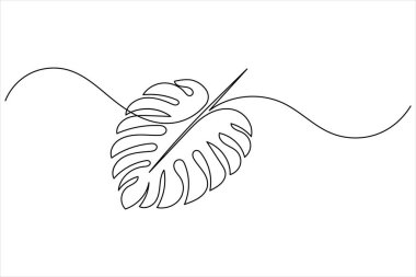 Minimalist canavar yaprağı ana hatlarıyla sürekli bir çizgi çizer, modern tasarım ve dekorasyon için mükemmeldir.