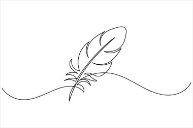 Beyaz arkaplan üzerine minimalist çizim yapan sürekli bir çizgi tüy