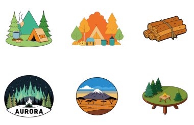 Kamp Paketi. Tiyatro Sahnesi Perdeleri Toplama Simgeleri. Al, Image Set 'i oluşturdu. Clipart çizgi film deisgn simgeleri