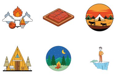 Kamp Paketi. Şehir Günbatımı Maratonu Toplama Simgeleri. Al, Image Set 'i oluşturdu. Clipart çizgi film deisgn simgeleri