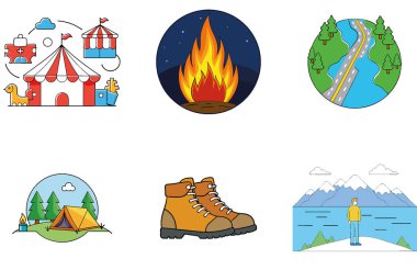 Kamp Paketi. Romantik Çift Nehir Kampı Toplama Simgeleri. Al, Image Set 'i oluşturdu. Clipart çizgi film deisgn simgeleri