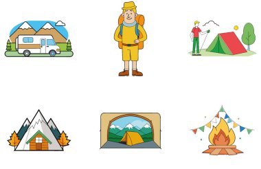Kamp Paketi. Gümüş Kamyon Çekici Macera Toplama Simgeleri. Al, Image Set 'i oluşturdu. Clipart çizgi film deisgn simgeleri