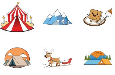 Kamp Paketi. Alüminyum Su Şişesi Hidrasyon Toplama Simgeleri. Al, Image Set 'i oluşturdu. Clipart çizgi film deisgn simgeleri