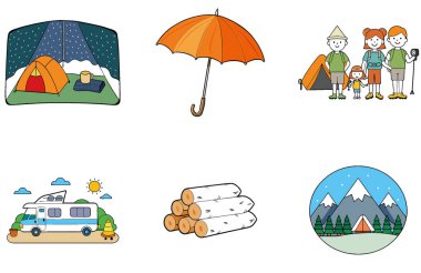 Kamp Paketi. Tropik Plaj Cenneti Tahsilat Simgeleri. Al, Image Set 'i oluşturdu. Clipart çizgi film deisgn simgeleri