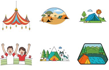 Kamp Paketi. Yanan Ahşap Ateş Toplama Simgeleri. Al, Image Set 'i oluşturdu. Clipart çizgi film deisgn simgeleri