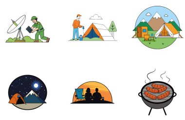 Kamp Paketi. Autumn Cabin Retreat Koleksiyon Simgeleri. Al, Image Set 'i oluşturdu. Clipart çizgi film deisgn simgeleri