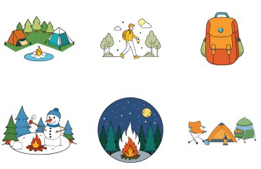 Kamp Paketi. Jeodezik Kubbe Koleksiyon Simgeleri. Al, Image Set 'i oluşturdu. Clipart çizgi film deisgn simgeleri