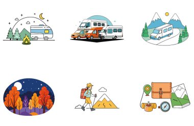 Kamp Paketi. Fil Kavisi Sirk Koleksiyonu Simgeleri. Al, Image Set 'i oluşturdu. Clipart çizgi film deisgn simgeleri