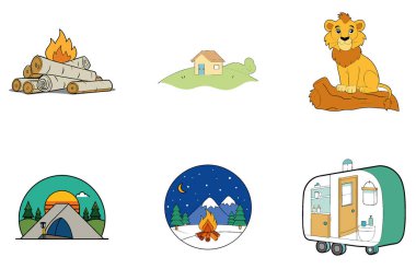 Kamp Paketi. Açık Ateş Çukuru Toplama Simgeleri. Al, Image Set 'i oluşturdu. Clipart çizgi film deisgn simgeleri