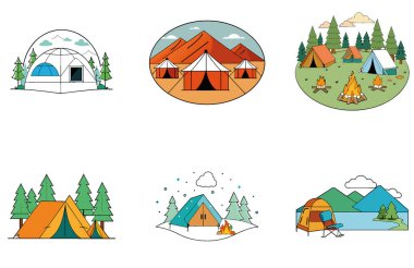 Kamp Paketi. Zürafa Safari Macera Toplama Simgeleri. Al, Image Set 'i oluşturdu. Clipart çizgi film deisgn simgeleri