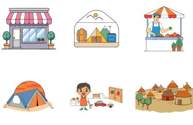 Kamp Paketi. İsviçre Alp Dağları Zirvesi Toplama Simgeleri. Al, Image Set 'i oluşturdu. Clipart çizgi film deisgn simgeleri