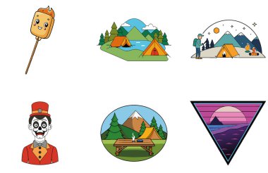 Kamp Paketi. RV Park Yeri Koleksiyonu Simgeleri. Teşekkürler. Al, Image Set 'i oluşturdu. Clipart çizgi film deisgn simgeleri