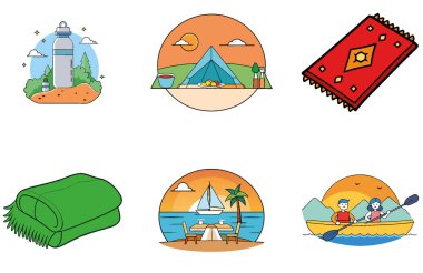 Kamp Paketi. Ultralight Sırt Çantası Vites Toplama Simgeleri. Al, Image Set 'i oluşturdu. Clipart çizgi film deisgn simgeleri