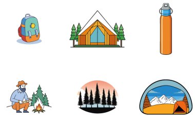 Kamp Paketi. Van Living Macera Koleksiyonu Simgeleri. Al, Image Set 'i oluşturdu. Clipart çizgi film deisgn simgeleri