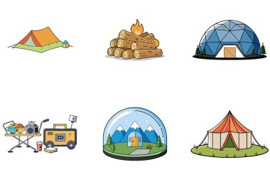 Kamp Paketi. Gece Sirki Çadırları Kutlama Simgeleri. Al, Image Set 'i oluşturdu. Clipart çizgi film deisgn simgeleri