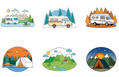 Kamp Paketi. Genç Gezgin Yürüyüş Macera Toplama Simgeleri. Al, Image Set 'i oluşturdu. Clipart çizgi film deisgn simgeleri