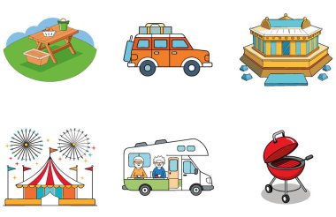 Kamp Paketi. Sevimli Köpek Kovboy Şapka Toplama Simgeleri. Al, Image Set 'i oluşturdu. Clipart çizgi film deisgn simgeleri