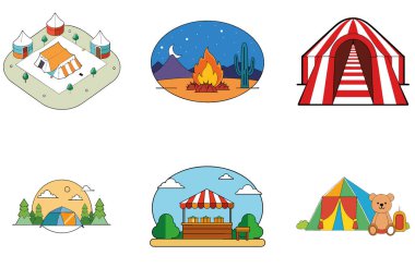 Kamp Paketi. Hava Görüntülü Çöl Safari Toplama Simgeleri. Al, Image Set 'i oluşturdu. Clipart çizgi film deisgn simgeleri
