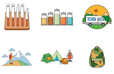 Kamp Paketi. Bulanık Müzik Festivali Kalabalık Koleksiyon Simgeleri. Al, Image Set 'i oluşturdu. Clipart çizgi film deisgn simgeleri