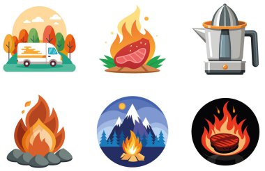 Kamp Paketi. Taşınabilir Balıkçılık Aletleri Koleksiyonu. Al, Image Set 'i oluşturdu. Clipart çizgi film deisgn simgeleri