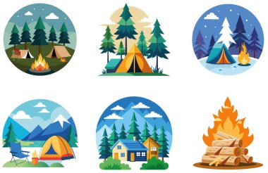 Kamp Paketi. Alüminyum Su Şişesi Hidrasyon Etiketleri. Al, Image Set 'i oluşturdu. Clipart çizgi film deisgn simgeleri