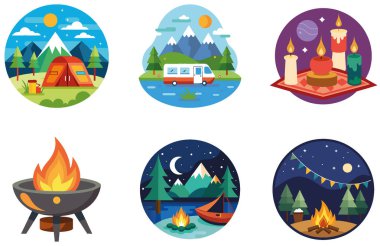 Kamp Paketi. Kızılderili Kızılderili Kızılderili Kızılderili Çadırı Görünümü Koleksiyon Etiketleri. Al, Image Set 'i oluşturdu. Clipart çizgi film deisgn simgeleri