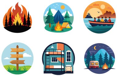 Kamp Paketi. Taşınabilir Su Süzgeci Hidrasyon Etiketleri. Al, Image Set 'i oluşturdu. Clipart çizgi film deisgn simgeleri