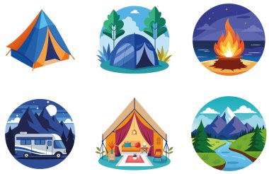 Kamp Paketi. Gece hayatı Açık Bira Toplama Çıkartmaları. Al, Image Set 'i oluşturdu. Clipart çizgi film deisgn simgeleri