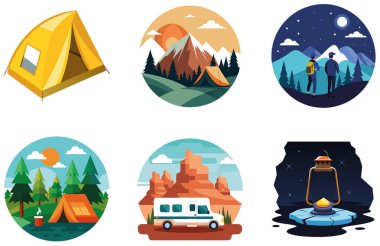 Kamp Paketi. Taşınabilir Gaz Ocağı Pişirme Etiketleri. Al, Image Set 'i oluşturdu. Clipart çizgi film deisgn simgeleri