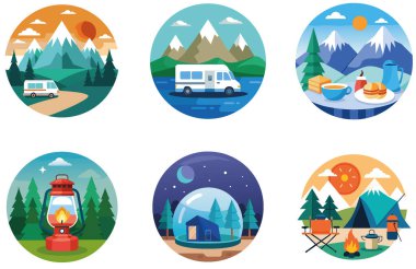 Kamp Paketi. Sevimli Köpek Kovboy Şapka Koleksiyonu Çıkartmaları. Al, Image Set 'i oluşturdu. Clipart çizgi film deisgn simgeleri