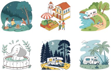 Kamp Paketi. Ayarlanabilir LED Aydınlatma Koleksiyonu Çizimleri. Al, Image Set 'i oluşturdu. Clipart çizgi film deisgn simgeleri