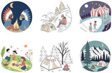 Kamp Paketi. Canlı Festival Biletleri Koleksiyon Resimleri. Al, Image Set 'i oluşturdu. Clipart çizgi film deisgn simgeleri