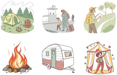 Kamp Paketi. Ev yapımı S 'more Şeker Koleksiyonları. Al, Image Set 'i oluşturdu. Clipart çizgi film deisgn simgeleri