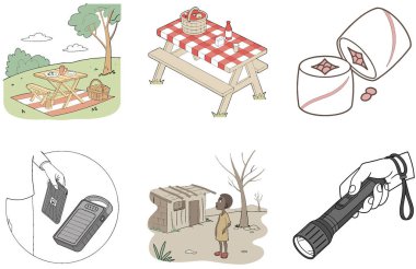 Kamp Paketi. Dağcılar Everest Sefer Koleksiyonu Çizimleri. Al, Image Set 'i oluşturdu. Clipart çizgi film deisgn simgeleri