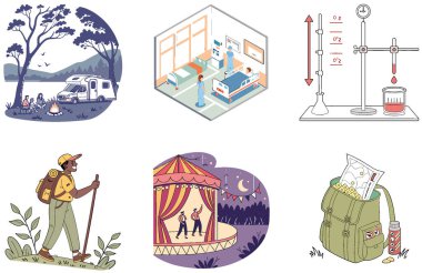 Kamp Paketi. Mülteci Kampı Gece Koleksiyonu Çizimleri. Al, Image Set 'i oluşturdu. Clipart çizgi film deisgn simgeleri