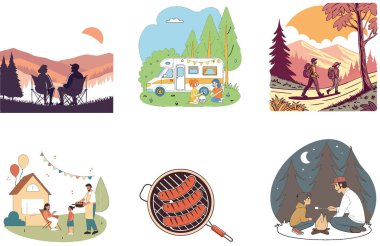 Kamp Paketi. Pine Trees Siluet Koleksiyonu. Al, Image Set 'i oluşturdu. Clipart çizgi film deisgn simgeleri