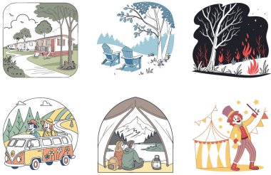 Kamp Paketi. Huzur Kampı Toplama Koleksiyonları. Al, Image Set 'i oluşturdu. Clipart çizgi film deisgn simgeleri