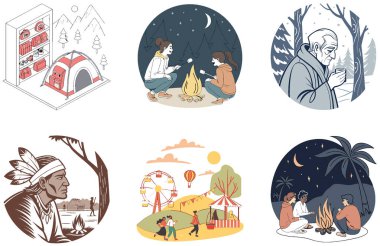 Kamp Paketi. Kızılderili Kızılderili Kızılderili Çadırı Görünümü Koleksiyon Çizimleri. Al, Image Set 'i oluşturdu. Clipart çizgi film deisgn simgeleri