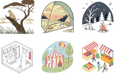 Kamp Paketi. Tropik Plaj Cennet Koleksiyonu. Al, Image Set 'i oluşturdu. Clipart çizgi film deisgn simgeleri