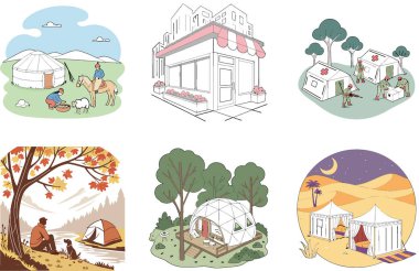 Kamp Paketi. Hot Dogs Izgara Koleksiyonu. Al, Image Set 'i oluşturdu. Clipart çizgi film deisgn simgeleri