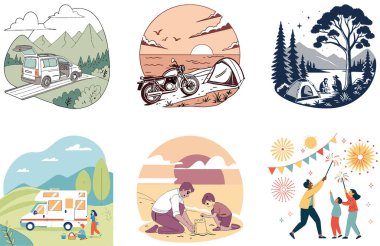 Kamp Paketi. Laptop ve Su Şişesi Koleksiyonu Çizimleri. Al, Image Set 'i oluşturdu. Clipart çizgi film deisgn simgeleri