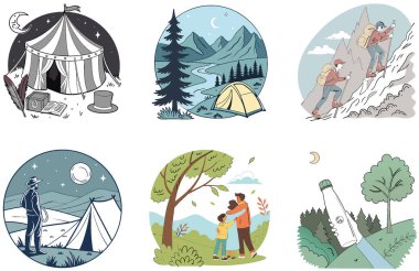 Kamp Paketi. Fil Kavalı Sirk Koleksiyonu Çizimleri. Al, Image Set 'i oluşturdu. Clipart çizgi film deisgn simgeleri