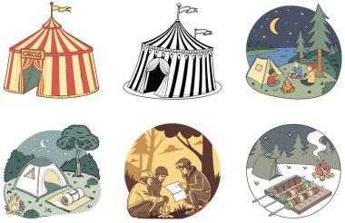 Kamp Paketi. Doktor Teşhis Toplama Çizimlerini Açıklıyor. Al, Image Set 'i oluşturdu. Clipart çizgi film deisgn simgeleri